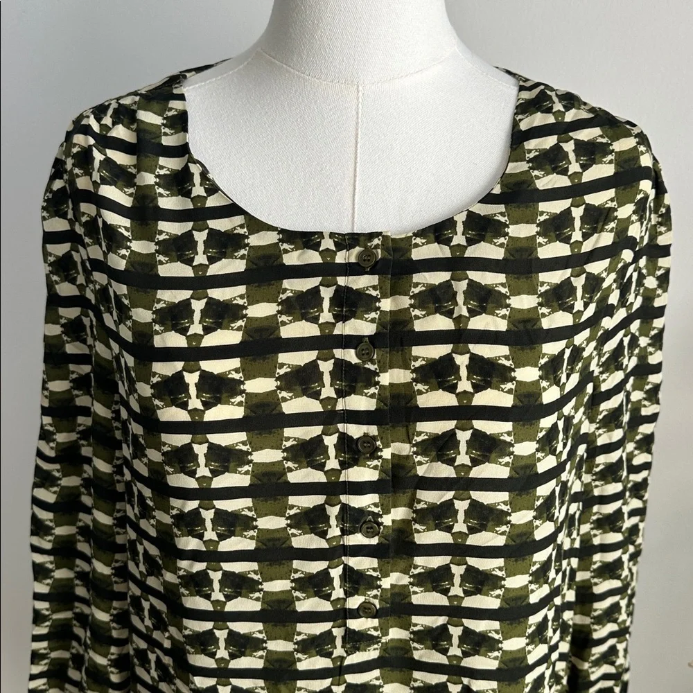 Anthropologie FEI Women’s Lightweight Silk Abstract‎ Geometric Print Blouse 8 - Picture 2 of 9